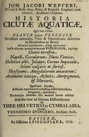 view Joh. Jacobi Wepferi ... Historia cicutæ aquaticæ, : quâ non solùm plantæ hujus venenatæ structura naturalis, vires & operationes deleteriæ in hominibus ac brutis adcuratè describuntur, sciteque explicantur ... Adjectæ sunt ad calcem dissertationes de thee helvetico ac cymbalaria. / Curante Theodoro Zvingero.