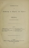 view Instructions for conducting an enquiry into cholera in India / (prepared by the Army Sanitary Commission).