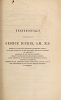 view Testimonials in favour of George Dickie, A.M., M.D.