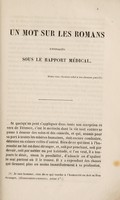 view Un mot sur les Romans. Envisagés sous le rapport medical, par M. Delenda / [Collineau].
