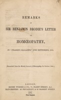 view Remarks on Sir Benjamin Brodie's letter on homœopathy in "Fraser's magazine" for September 1861.