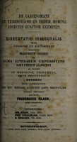 view De carcinomate et tuberculosi in eodem homine adiectis quatuor exemplis ... / auctor Fridericus Claus.