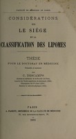 view Considérations sur le siége et la classification des lipomes ... / par C. Descamps.