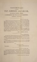 view Testimonials in favour of Pet. Jamieson, A.M., L.R.C.S.E., and Licentiate in Midwifery, Edinburgh, a candidate for the Chair of Midwifery, Aberdeen University.