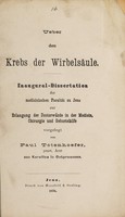 view Ueber den Krebs der Wirbelsäule ... / vorgelegt von Paul Totenhoefer.