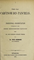 view Über das Carcinom des Pancreas ... / von Fritz Reinhard.