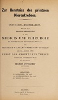 view Zur Kenntniss des primären Nierenkrebses ... / Rudolf Gerstacker.