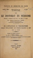 view De l'influence du traumatisme sur le dëveloppement des tumeurs malignes du sein chez la femme ... / par Charles-Claude-Louis Favet.