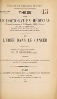 view De l'urée dans le cancer / par Henri Grégoire.