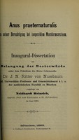 view Anus praeternaturalis in seiner Berechtigung bei inoperablem Mastdarmcarcinom ... / vorgelegt von Neidhardt Heinrich.