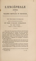 view Des troubles psychiques dans la période præataxique du tabes d'origine syphilicique / par Alfred Fournier.