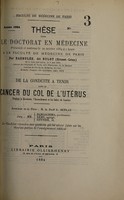 view De la conduite à tenir dans le cancer dul col de l'utérus ... / par Barbulée, dit Bulot (Ernest-Léon).