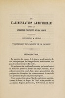 view De l'alimentation artificielle après les opérations pratiques sur la langue : contribution à l'étude du traitement du cancer de la langue ... / par Antoine-Nestor Humbert.