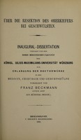 view Über die Resektion des Oberkiefers bei Geschwülsten ... / voregelegt von Franz Beckmann.