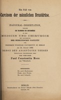 view Ein Fall von Carcinom der männlichen Brustdrüse ... / Paul Constantin Merz.