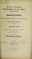 view Multiple sarcomatöse Geschwülste in der Haut : (Sarcoma molluscum) ... / Hermann Philipp.