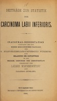 view Beiträge zur Statistik der Carcinoma labii inferioris ... / vorgelegt von Lazare Wischnewtzky.