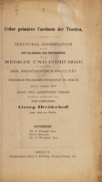 view Ueber primäres Carcinom der Trachea ... / Georg Breiderhoff.