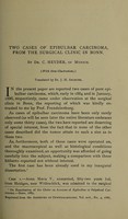 view Two cases of epibulbar carcinoma, from the surgical clinic in Bonn / by C. Heyder ; translated by J.H. Shorter.