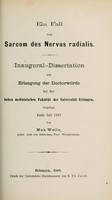 view Ein Fall von Sarcom des Nervus radialis ... / von Max Weile.