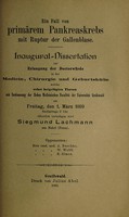 view Ein Fall von primären Pankreaskrebs mit Ruptur der Gallenblase ... / Siegmund Lachmann.