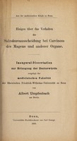 view Eingies über das Verhalten der Salzsäureausscheidung bei Carcinom des Magens und anderer Organe ... / vorgelegt von Albert Umpfenbach.