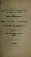 view Ein Fall von primärem Gallenblasenkrebs bei Steinbildung in der Gallenblase ... / Stanislaus Chachamowicz.