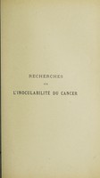 view Recherches sur l'inoculabilité du cancer / par G. Rappin.