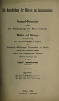 view Die Ausscheidung der Chloride bei Carcinomatösen ... / Rudolf Laudenheimer.