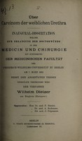 view Über Carcinom der weiblichen Urethra ... / Wilhelm Dietzer.