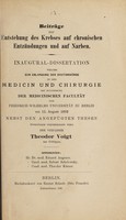 view Beiträge zur Entstehung des Krebses auf chronischen Entzündungen und auf Narben ... / Theodor Voigt.