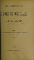 view Sur quelques cas de sarcomes des fosses nasales / par Marcel Natier.