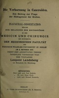 view Die Verhornung in Cancroiden : ein Beitrag zur Frage der Histogenese der Krebse ... / Leopold Landsberg.