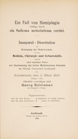 view Ein Fall von Hemiplegie bedingt durch ein Sarkoma metastaticum cerebri ... / Georg Schlieben.