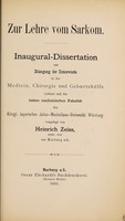 view Zur Lehre vom Sarkom ... / vorgelegt von Heinrich Zeiss.