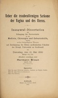 view Ueber die traubenförmigen Sarkome der Vagina und des Uterus ... / Hermann Braun.