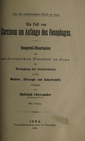 view Ein Fall von Carcinom am Anfange des Oesophagus ... / vorgelegt von Rudolph Chrysander.