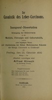 view Zur Casuistik des Leber-Carcinoms ... / Alfred Hinsch.