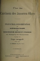 view Über das Carcinom des äusseren Ohres ... / vorgelegt von Hugo Langguth.