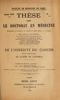 view De l'hérédité du cancer et en particulier du cancer de l'estomac ... / par F.-Lucien Manichon.