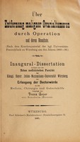 view Über Entfernung maligner Ovarialtumoren durch Operation und deren Resultate ... / vorgelegt von Franz Geyer.