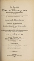 view Zur Kasuistik der Uterus-Fibromyome während der Schwangerschaft ... / Otto Kortenbeitel.