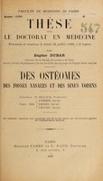 view Des ostéomes des fosses nasales et des sinus voisins ... / par Eugène Dubar.