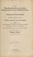 view Über Duodenalkrebs und seine Komplikationen (Pankreatitis) ... / Walther Butz.