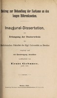 view Beitrag zur Behandlung der Sarkome an den langen Röhrenknochen ... / von Ernst Gebauer.