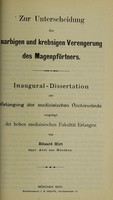 view Zur Unterscheidung der narbigen und krebsigen Verengerung des Magenpförtners ... / von Eduard Hirt.