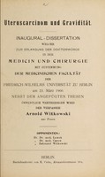 view Uteruscarcinom und Gravidität ... / Arnold Witkowski.