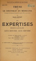 view Les expertises médico-légales : leur histoire, leur réforme / par Charles Ravary.