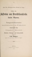 view Ueber das Auftreten von Brustdrusenkrebs beim Manne ... / vorgelegt von Carl Manger.