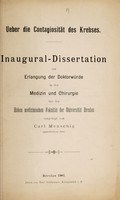 view Ueber die Contagiosität des Krebses ... / vorgelegt von Carl Menschig.